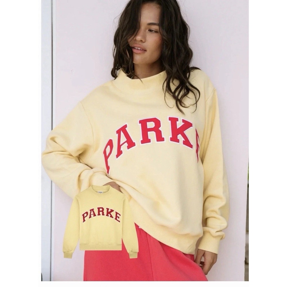 NEW Parke Summerland Varsity Mockneck Sweatshirt in Lemonade S/M